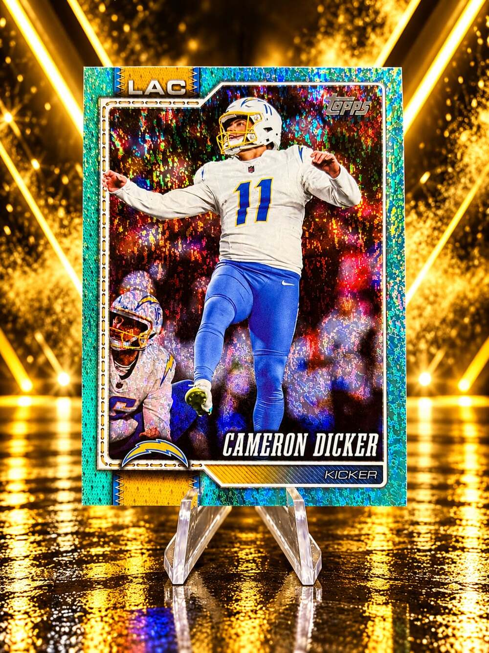 Cameron DICKER THE KICKER Topps Football Card Los Angeles Chargers TEAL GLITTER